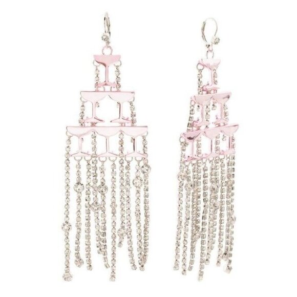 Betsey Johnson Statement Crystal Champagne Tower Waterfall Chain Fringe Earrings - Picture 2 of 4